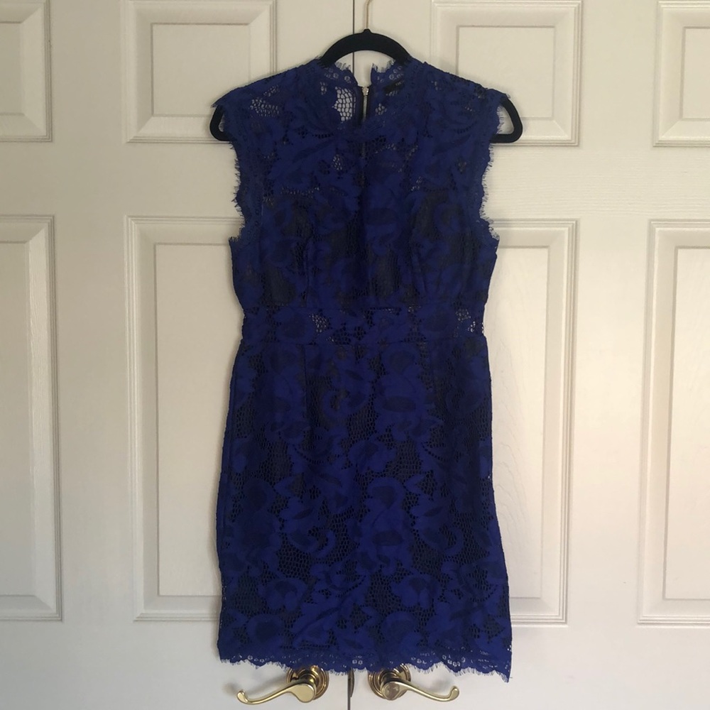 Blue Lace Overlay Bodycon Dress